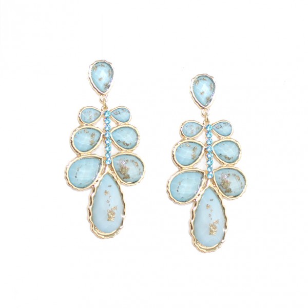 Celinia Pastel Blue Gold Foiled Laurel Earrings